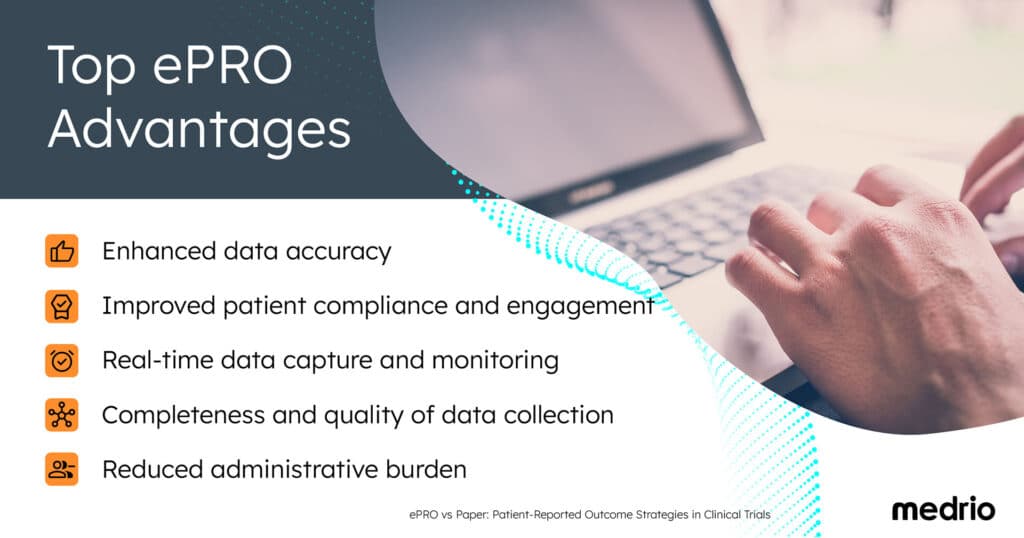 List of benefits of electronic patient reported outcomes in clinical trials