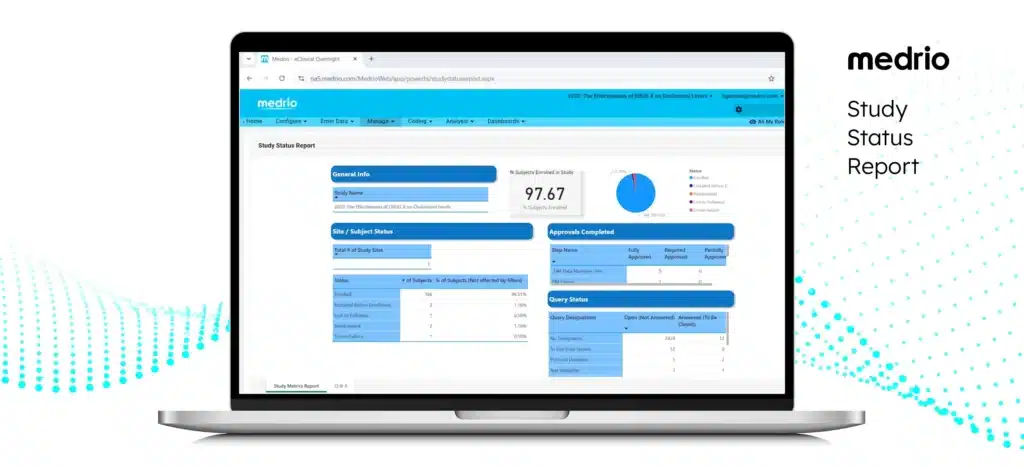 Product view of Medrio Study Status Report